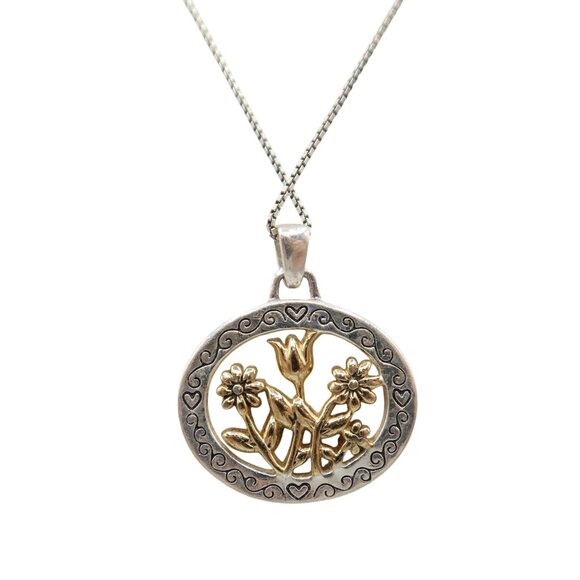 "If Daughters Were Flowers" Silver Gold Tone Pendant Necklace 925 Sterling Chain - Picture 3 of 7